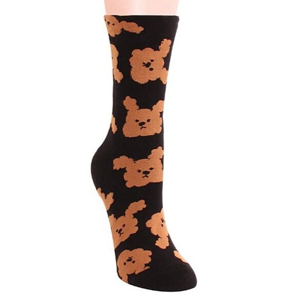 Andi Larose Womens Puppy Dog Pattern Socks Brown on Black Gift Packaged - Picture 2 of 10